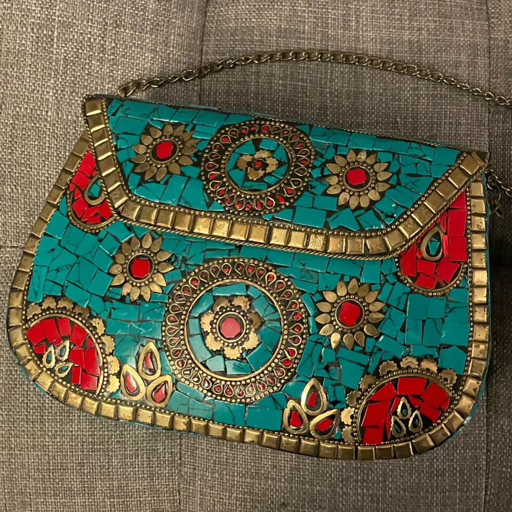 Antik Kraft Crossbody Purse Turquoise Mosaic Used Great Condition